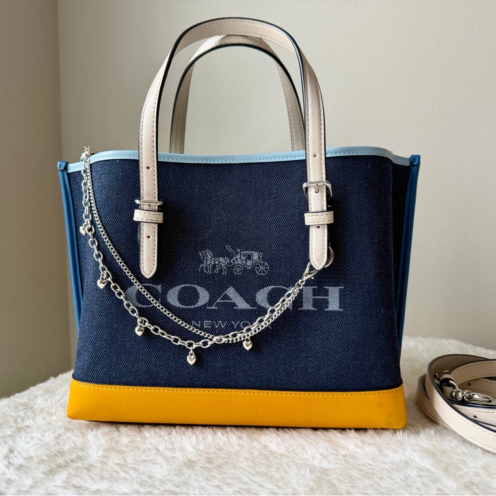 Coach  Mollie Tote Bag 25 in denim with chain charm